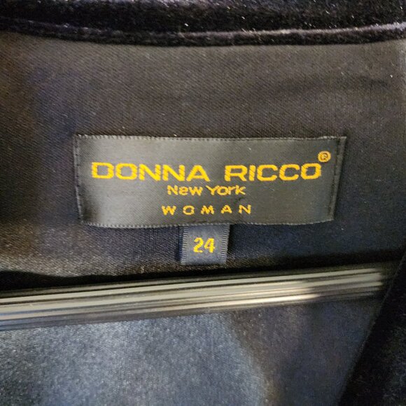 Vtg Donna Ricco Black Velvet Sparkly Midi Dress Sz 24 VNeck Long Slv Wimsigoth - Picture 2 of 15